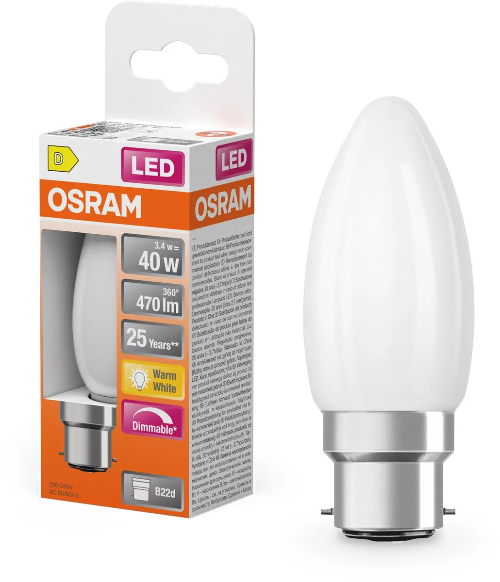 Osram LED Superstar B40 Kaarslamp - 3,4W 2700K Mat - 470lm