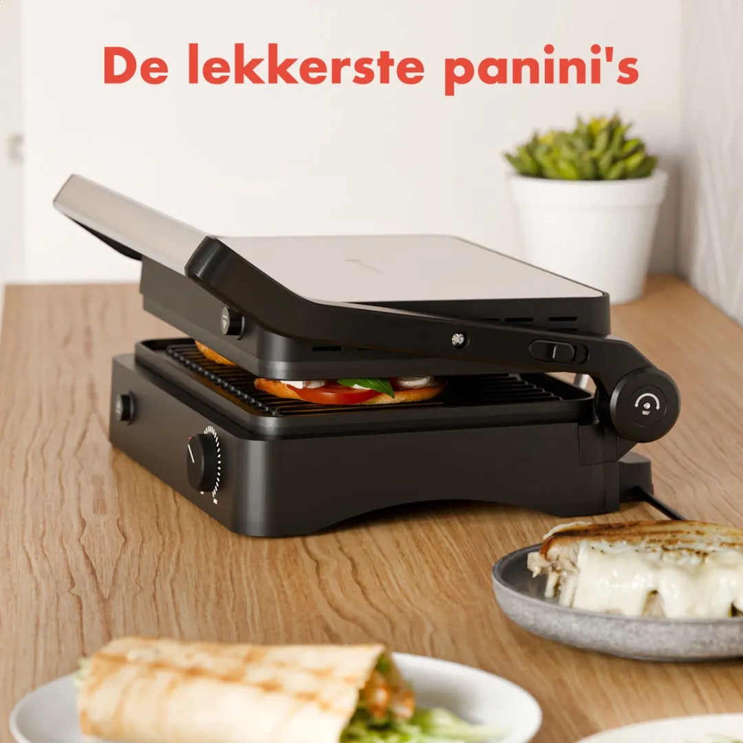 KitchenBrothers KB1004086 Contactgrill 2000W - 2 Sandwiches - 4 Wafels - Zwart/RVS