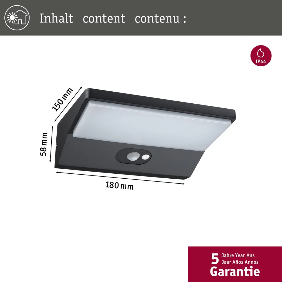 Paulmann Ronea LED Wandarmatuur Buiten - 7,4W 400lm 3000K Donkergrijs - afbeelding 6 van 6