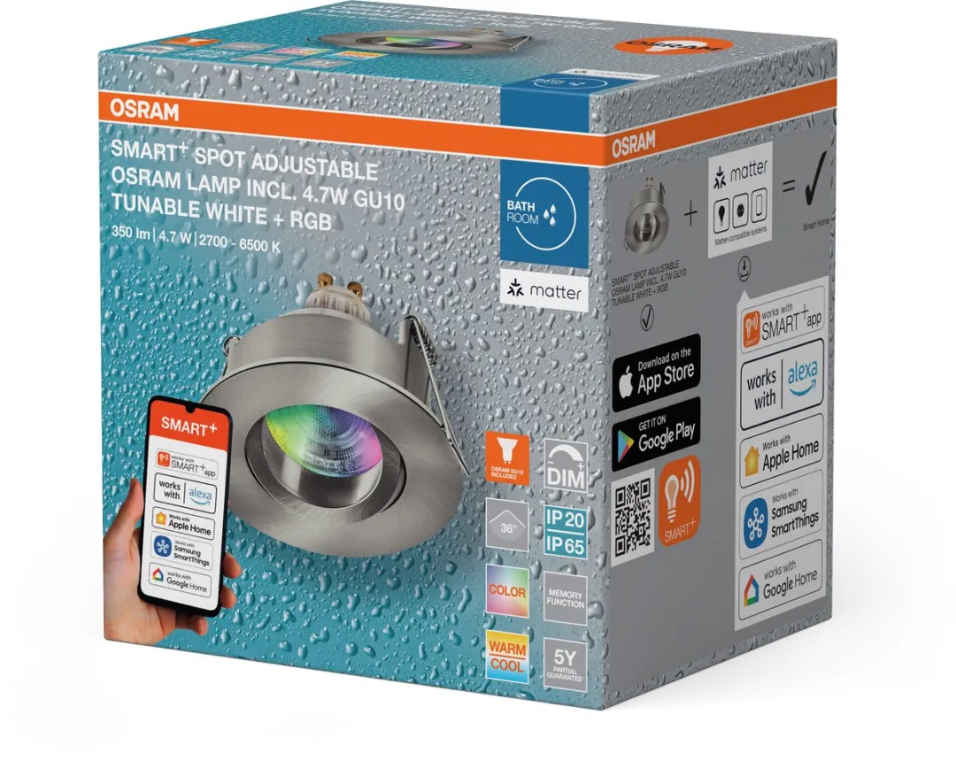 Osram Smart+ Matter Spot LED Inbouwspot IP65 RGBW 4,7W - Satijn nikkel