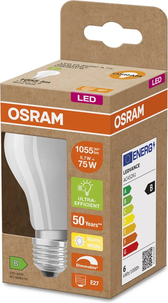 Osram LED-lamp E27 Ballon 5.7W Warmwit - 2700K - Helder
