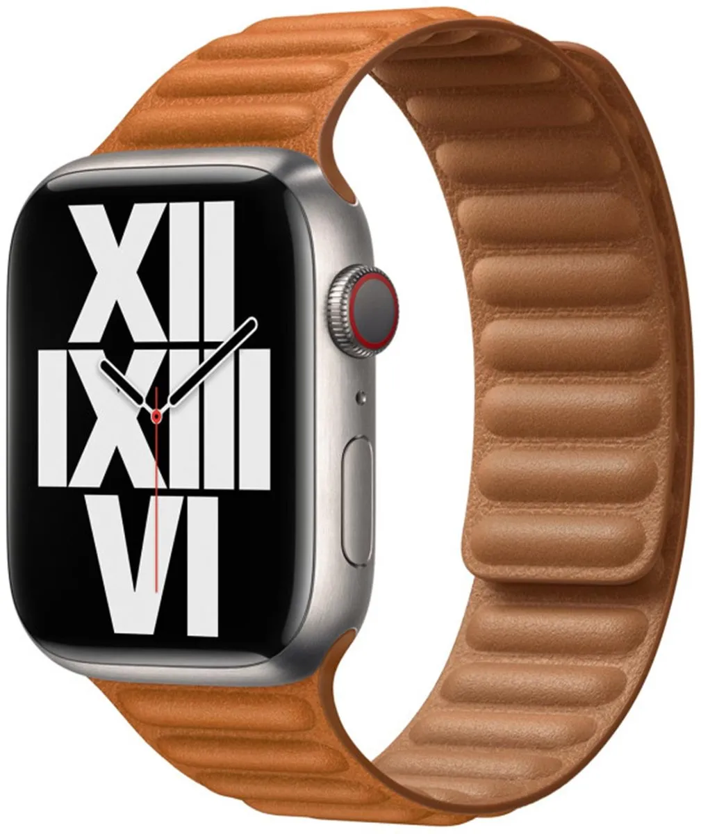 Apple Watch Leather Link 45mm - Goudbruin - S/M