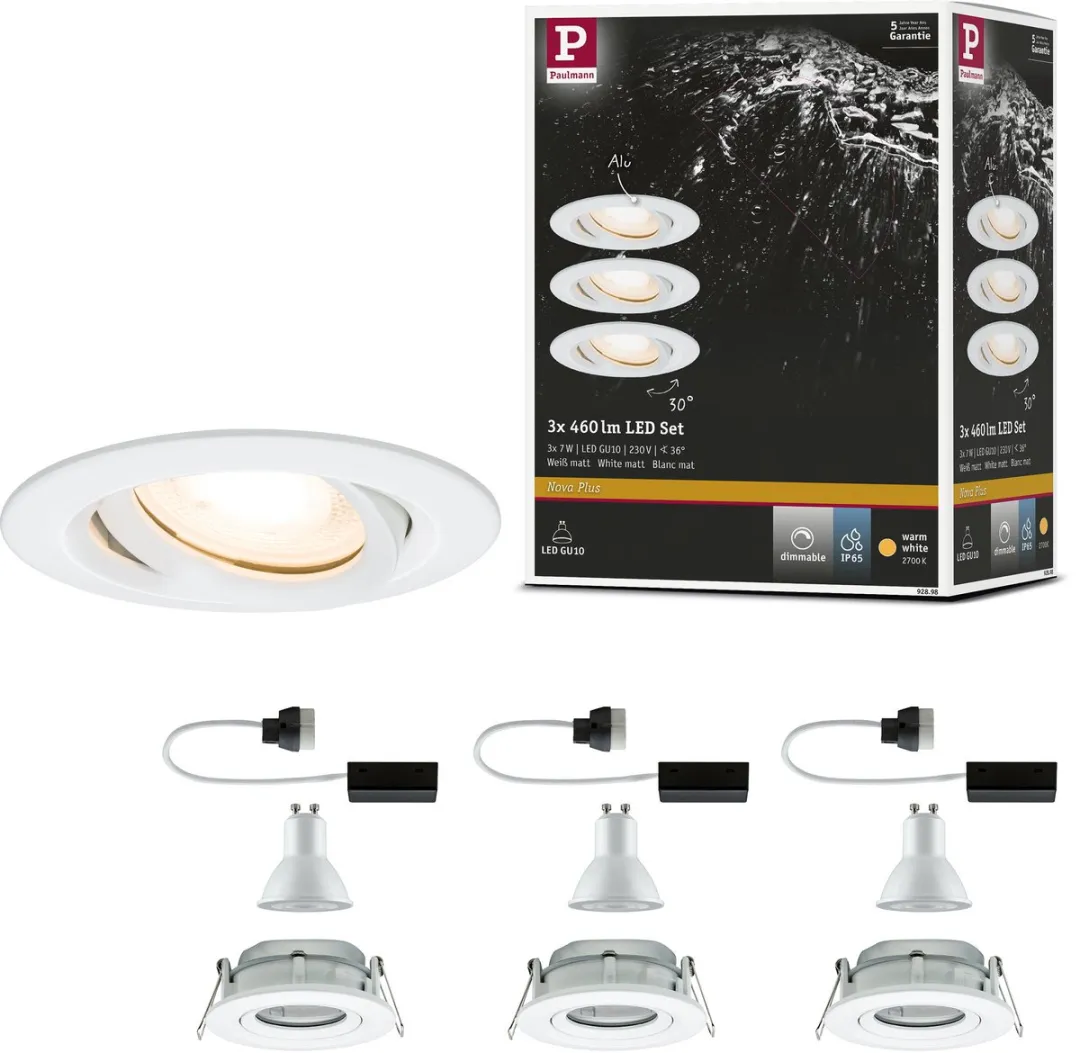 Paulmann Nova Plus LED-inbouwlamp Set 3x7W GU10 2700K - 3 Stuks