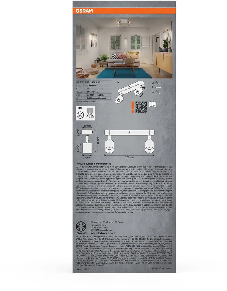 Osram LED Spot Brick Plafondlamp 2xGU10 - Warm wit - Wit/Hout - afbeelding 6 van 6