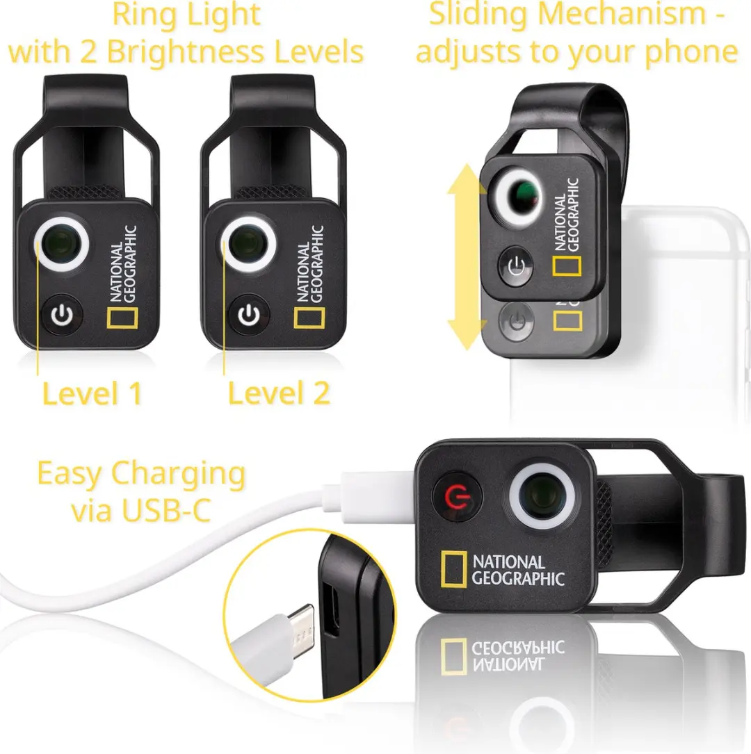 National Geographic Smartphone Microscoop 200x met CPL - Zwart - afbeelding 6 van 6