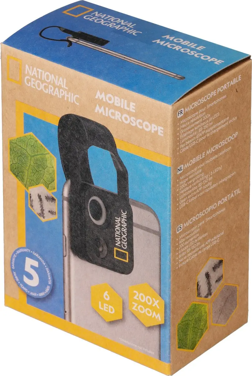National Geographic Smartphone Microscoop 200x met CPL - Zwart - afbeelding 5 van 6