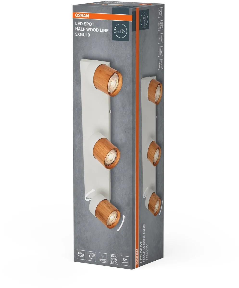 Osram LED Spot Half Wood Line Plafondspot 3xGU10 - Wit/Hout
