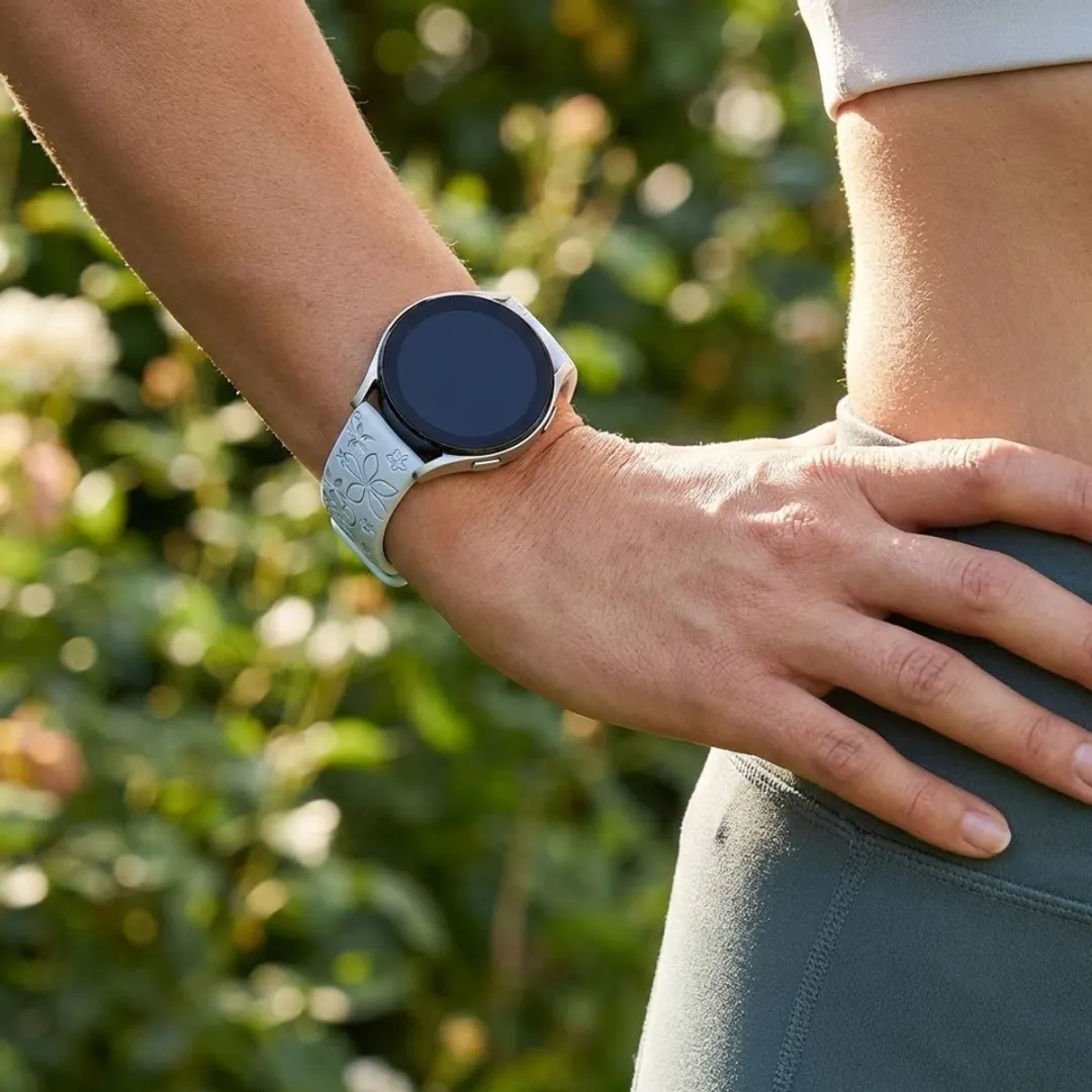 NUVEX Silicone Horlogeband 20mm - Lichtblauw/IJsblauw Bloemenpatroon