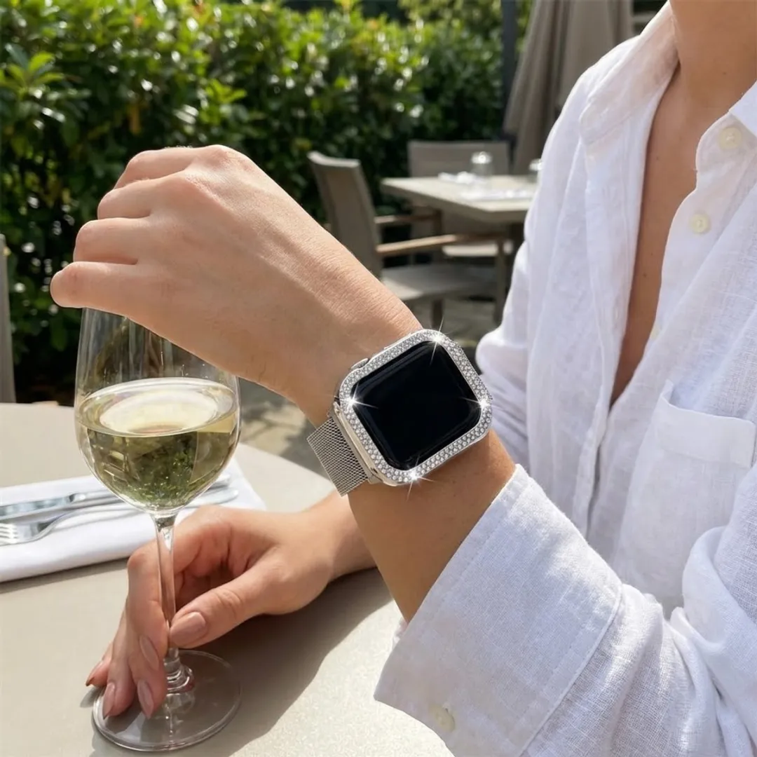 NUVEX Smartwatch Screenprotector Set 5 Stuks - Apple Watch 10/11 46mm - Met Hoes & Strass