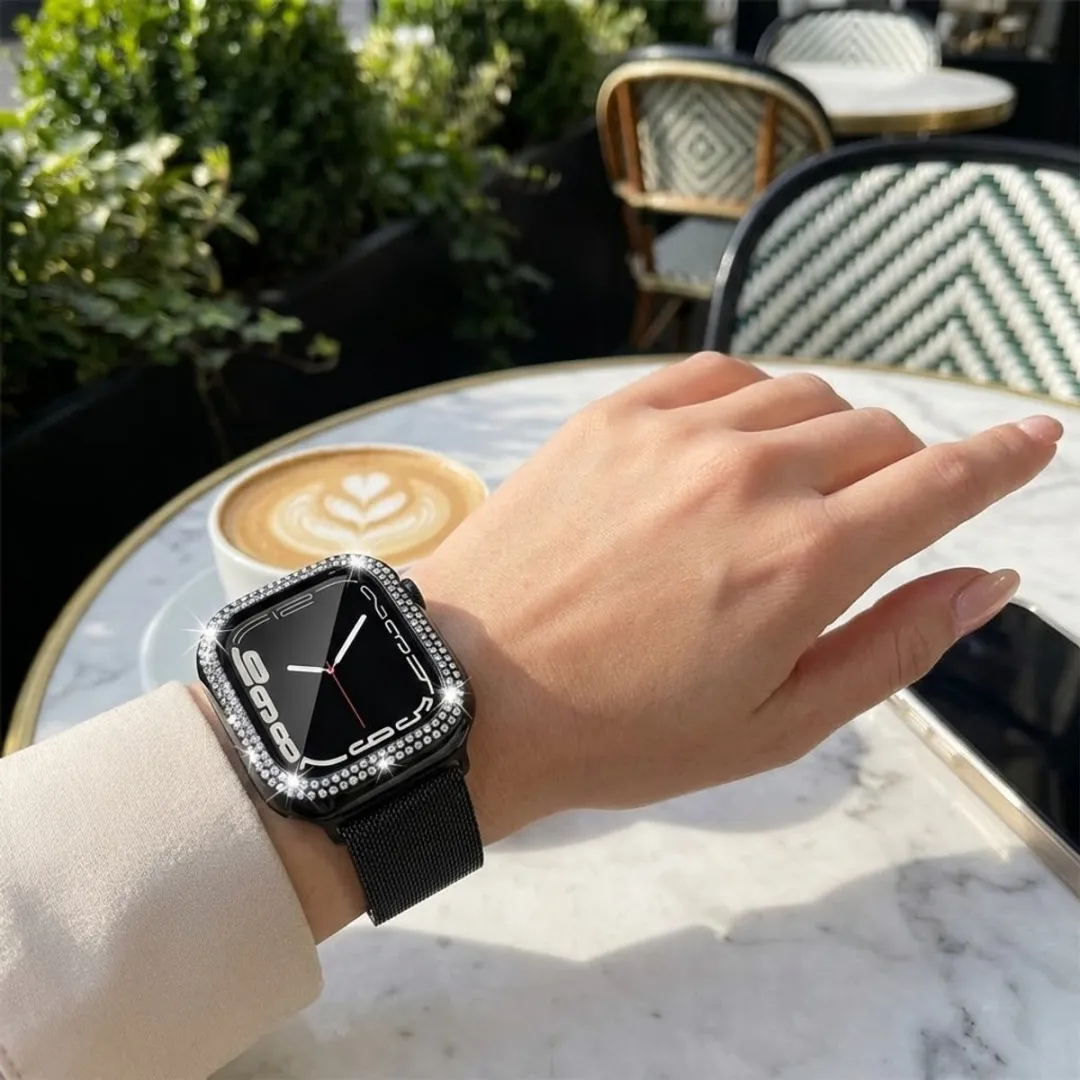 NUVEX Smartwatch Screenprotector Set 5 Stuks - Apple Watch 10/11 46mm - Met Hoes & Strass