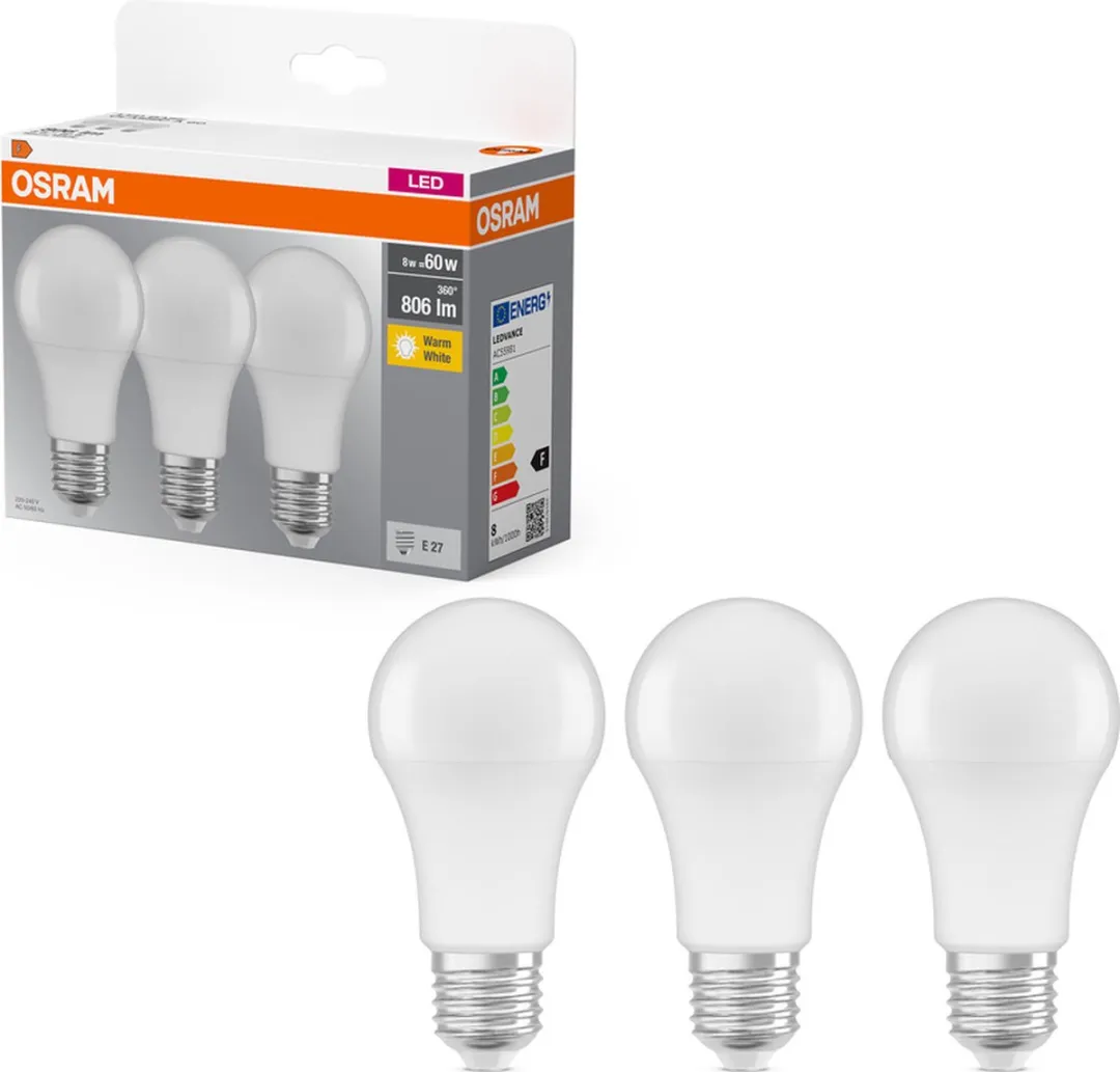 Osram LED-lamp E27 8,5W Warm Wit 2700K - 3 Stuks