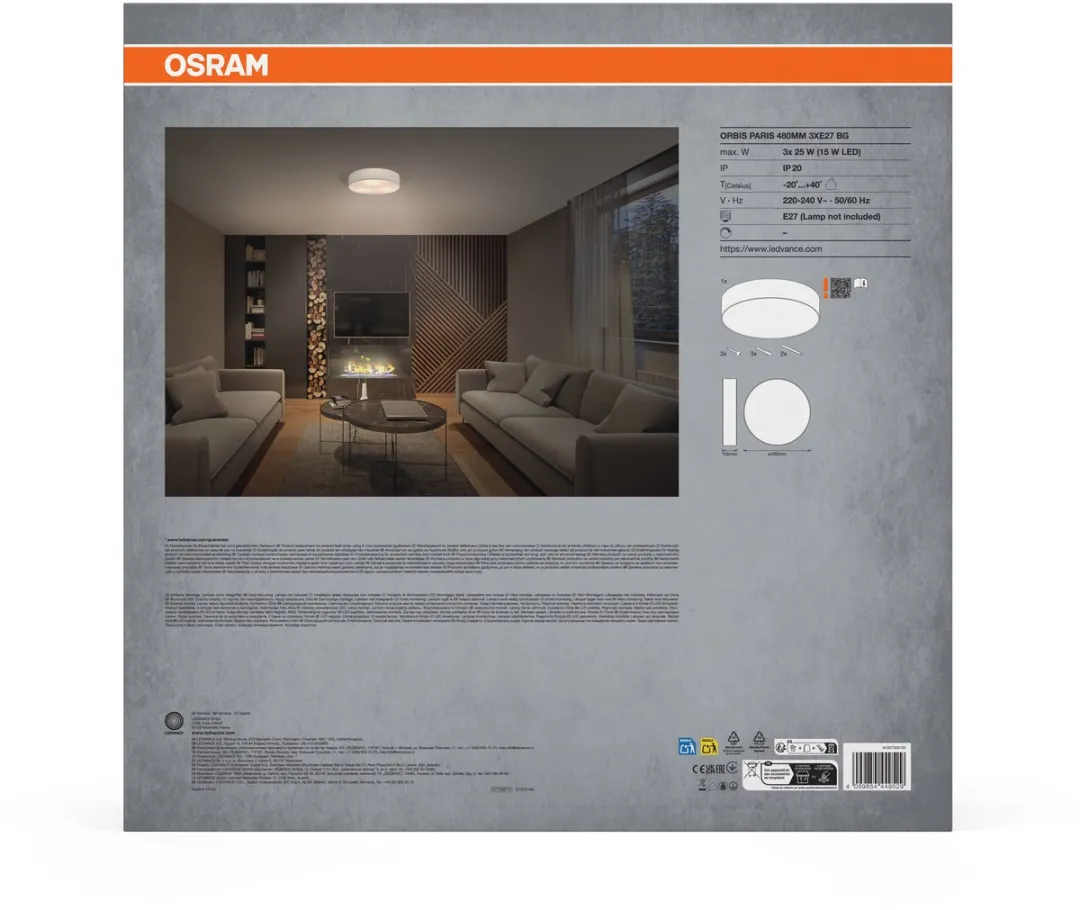 Osram Orbis Paris Plafondlamp 480mm - Beige - 3xE27 - afbeelding 6 van 6