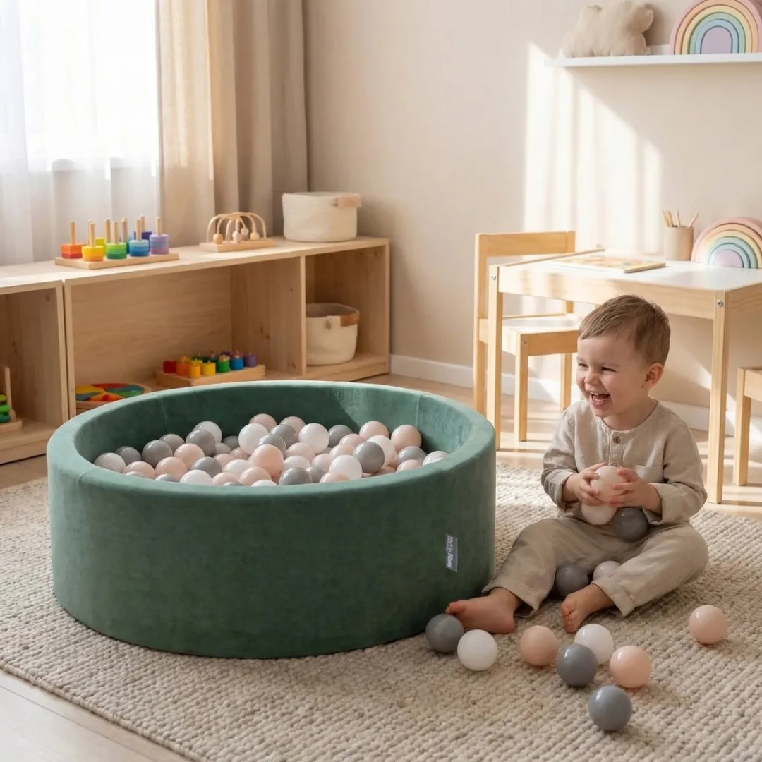 KiddyMoon Fluwelen Ballenbad 90x30cm - 200 Stuks Bosgroen