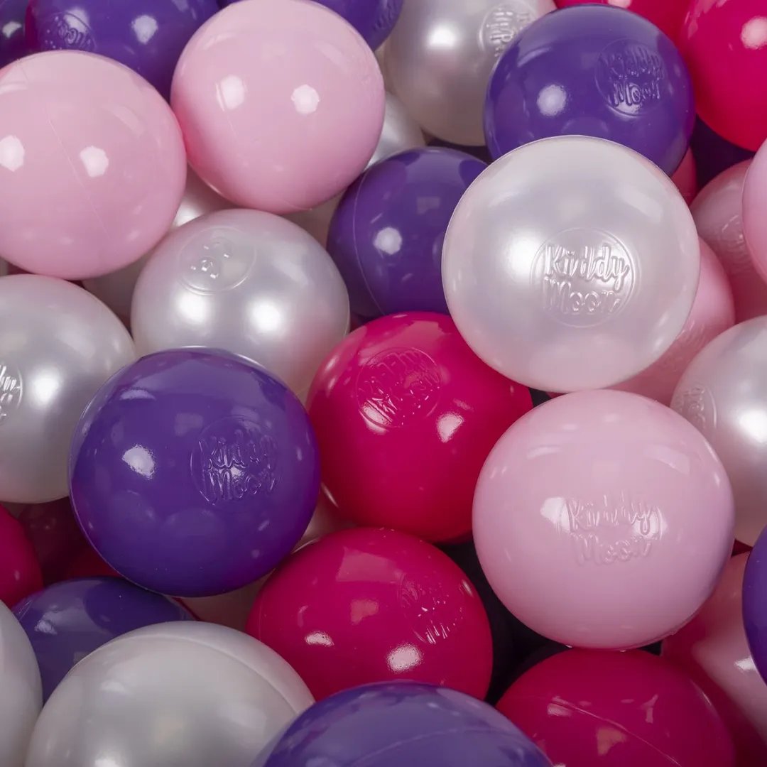 KiddyMoon Ballenbak 90x30cm - 200 Ballen Ø7cm - Poederroze/Parelmoer/Paars/Donkerroze