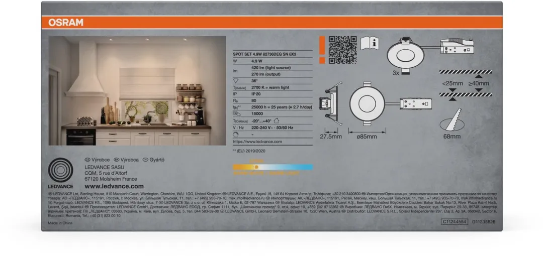 Osram Spot Set LED Inbouwspot 4,9W 2700K - 3 Stuks - Satijn nikkel - afbeelding 6 van 6