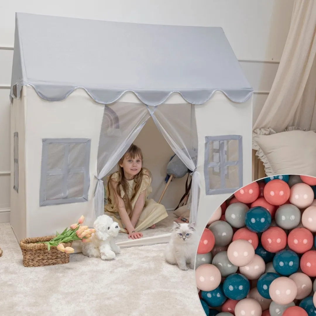 KiddyMoon Kindertent Speelhuisje 400 Ballen - Wit/Grijs/Turquoise/Beige/ Groen/Zalm