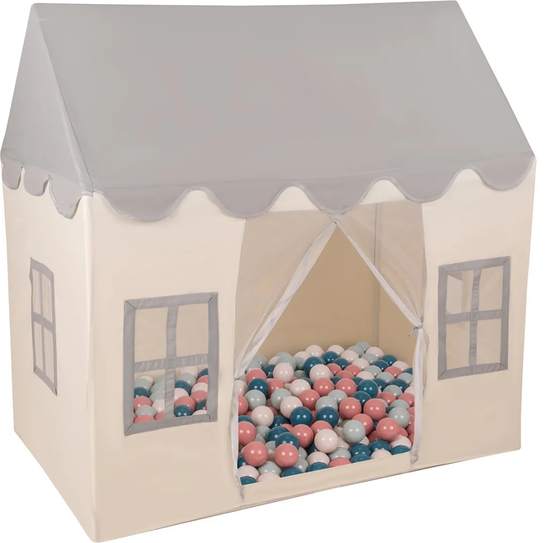 KiddyMoon Kindertent Speelhuisje 400 Ballen - Wit/Grijs/Turquoise/Beige/ Groen/Zalm