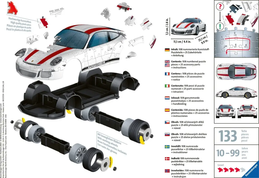 Ravensburger Porsche 911R 3D Puzzel - 108 stukjes - afbeelding 4 van 6