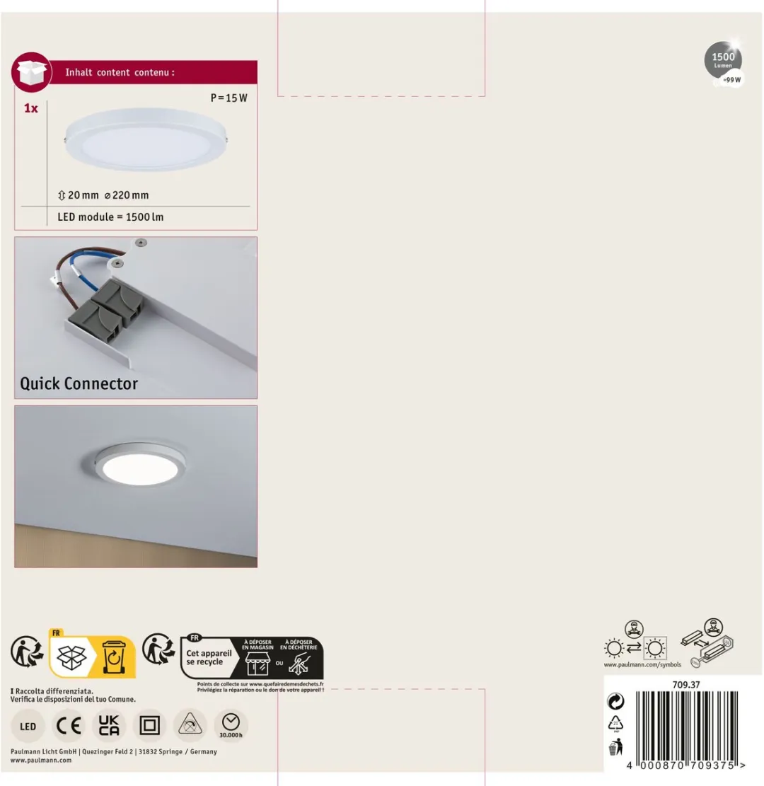 Paulmann LED-paneel Atria Rond 22cm 14W 1150lm Wit - afbeelding 6 van 6