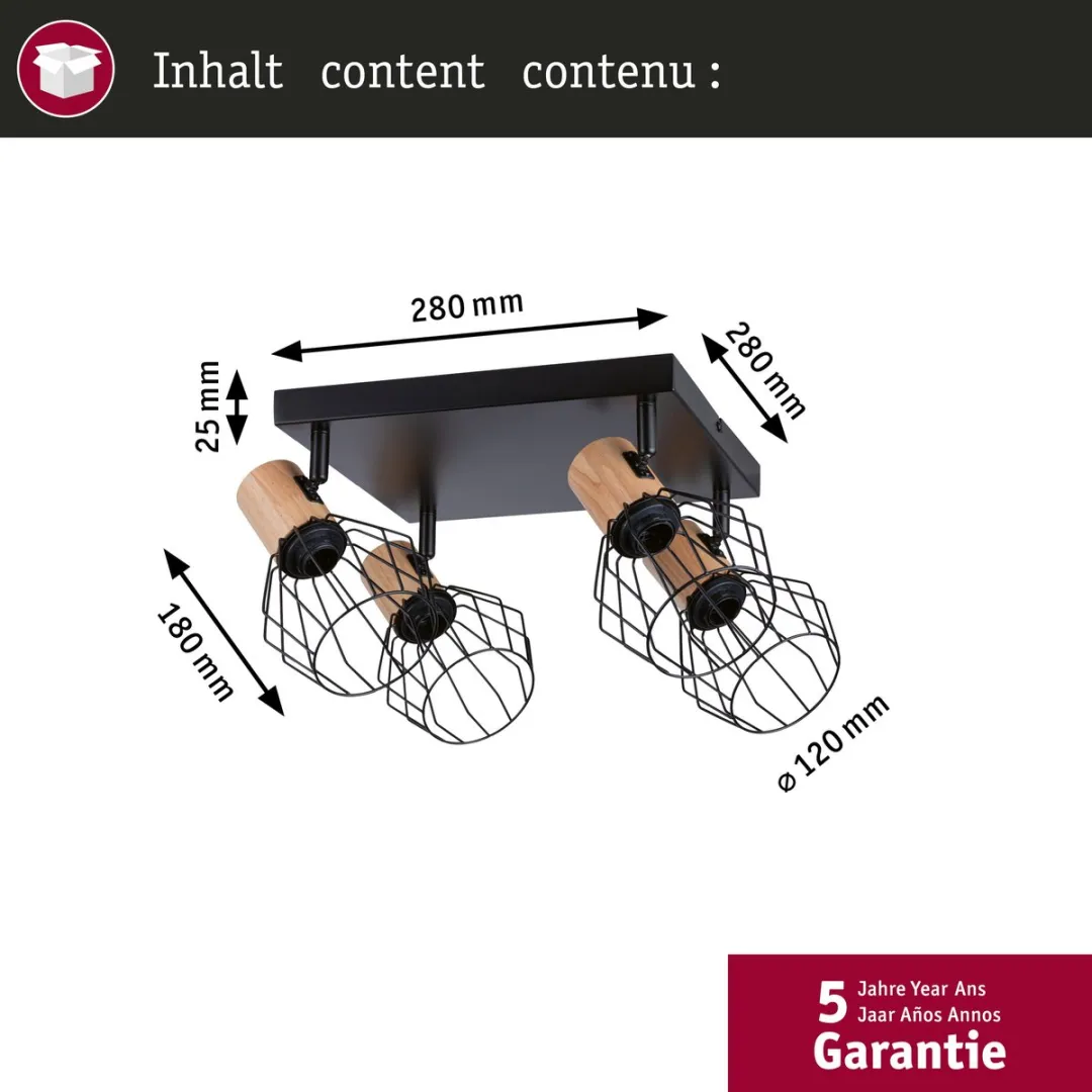 Paulmann Spotlight Lanka E14 4x20W Dimbare Spot - 38cm - Zwart