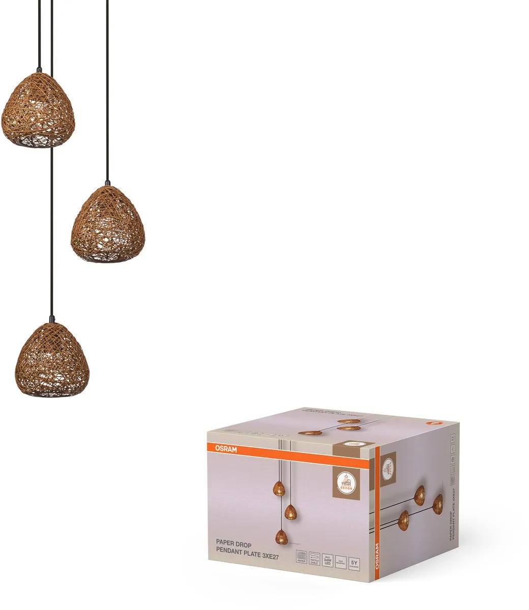 Osram Decor Paper Drop Plate Hanglamp - 3xE27 - Beige