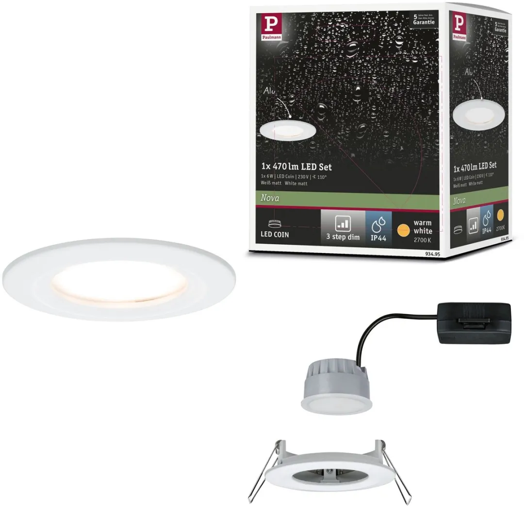 Paulmann Nova Coin LED-inbouwlamp 6W 470lm 2700K - IP44 Wit mat