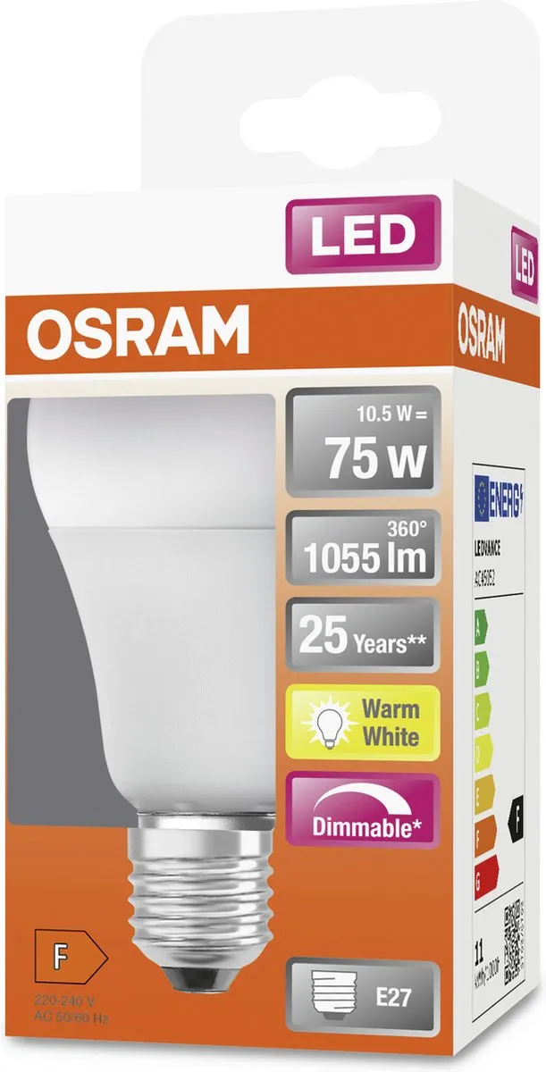 Osram LED-lamp E27 10.5W Warmwit