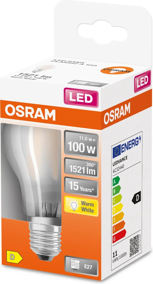 Osram LED E27 11W Warmwit 2700K - Helder glas