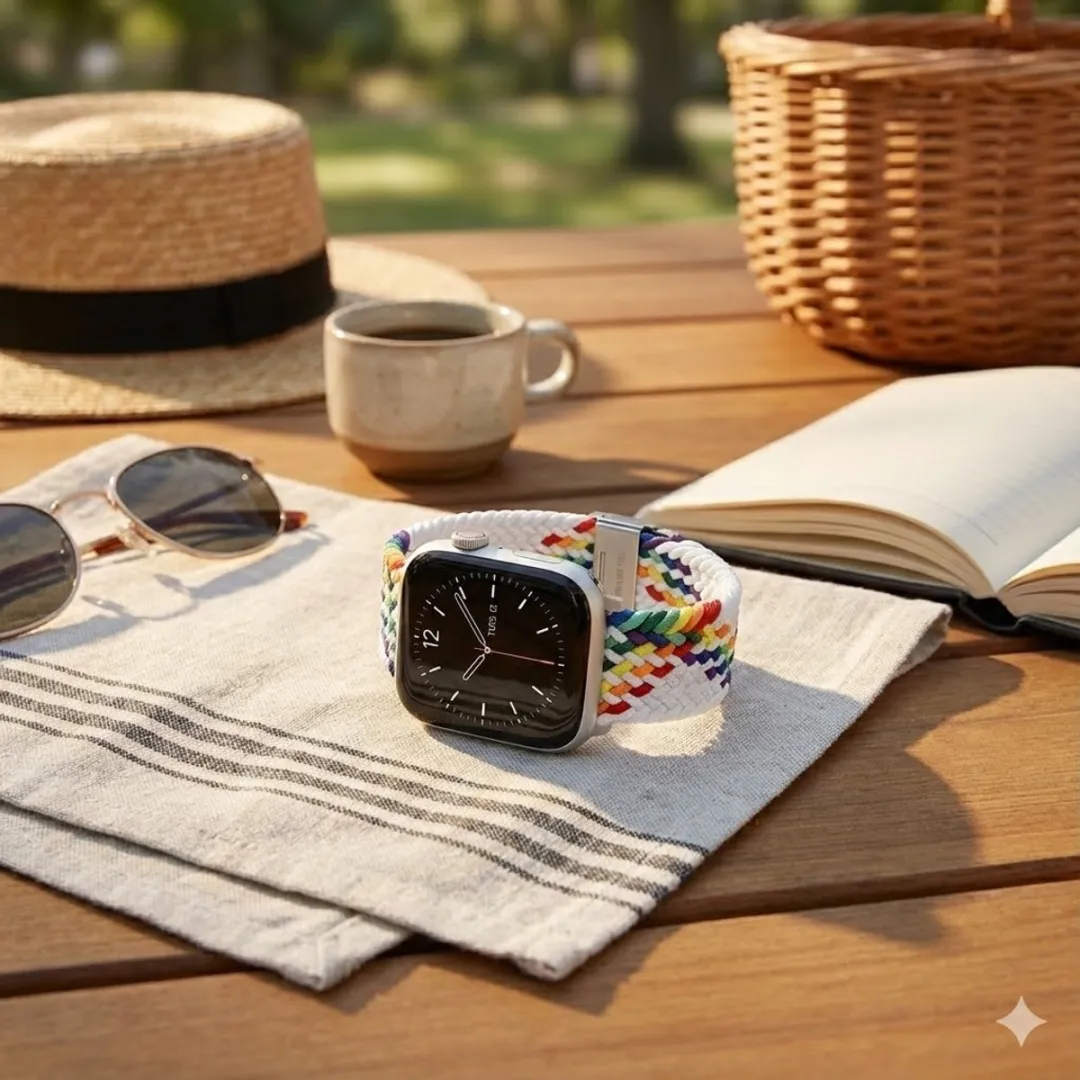 NUVEX Veelkleurig Nylon Horlogeband Apple Watch - 42/44/45/49mm - Regenboog