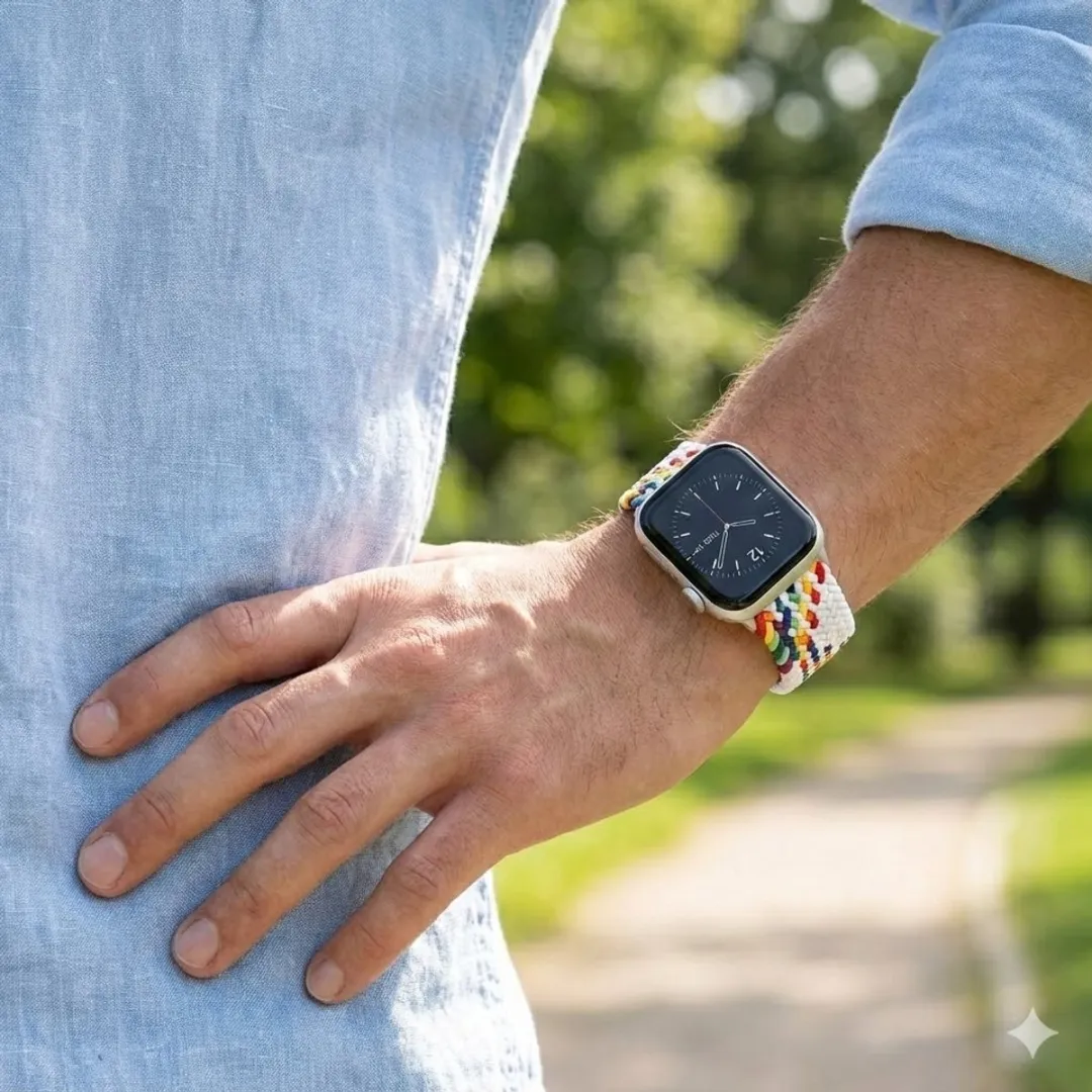 NUVEX Veelkleurig Nylon Horlogeband Apple Watch - 42/44/45/49mm - Regenboog