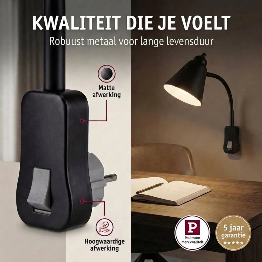 Paulmann Junus Flexarm Stekkerlamp E14 - 20W - Zwart