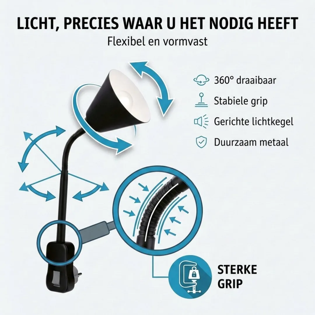 Paulmann Junus Flexarm Stekkerlamp E14 - 20W - Zwart