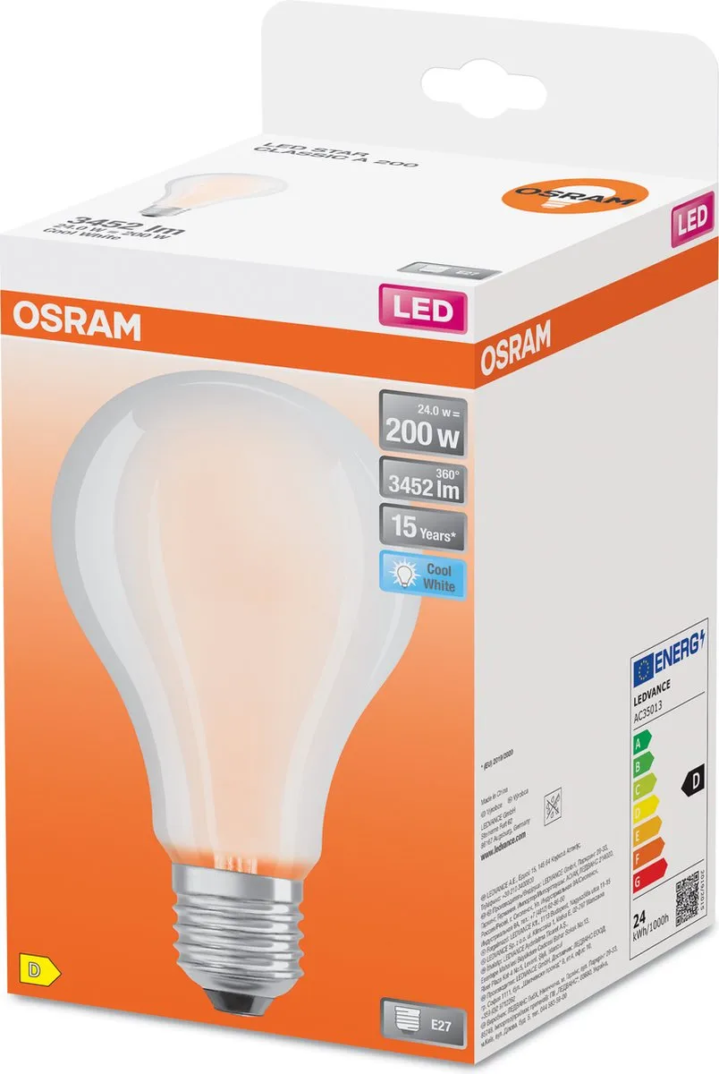 Osram LED Star Classic A E27 24W - Koel wit 4000K - Mat