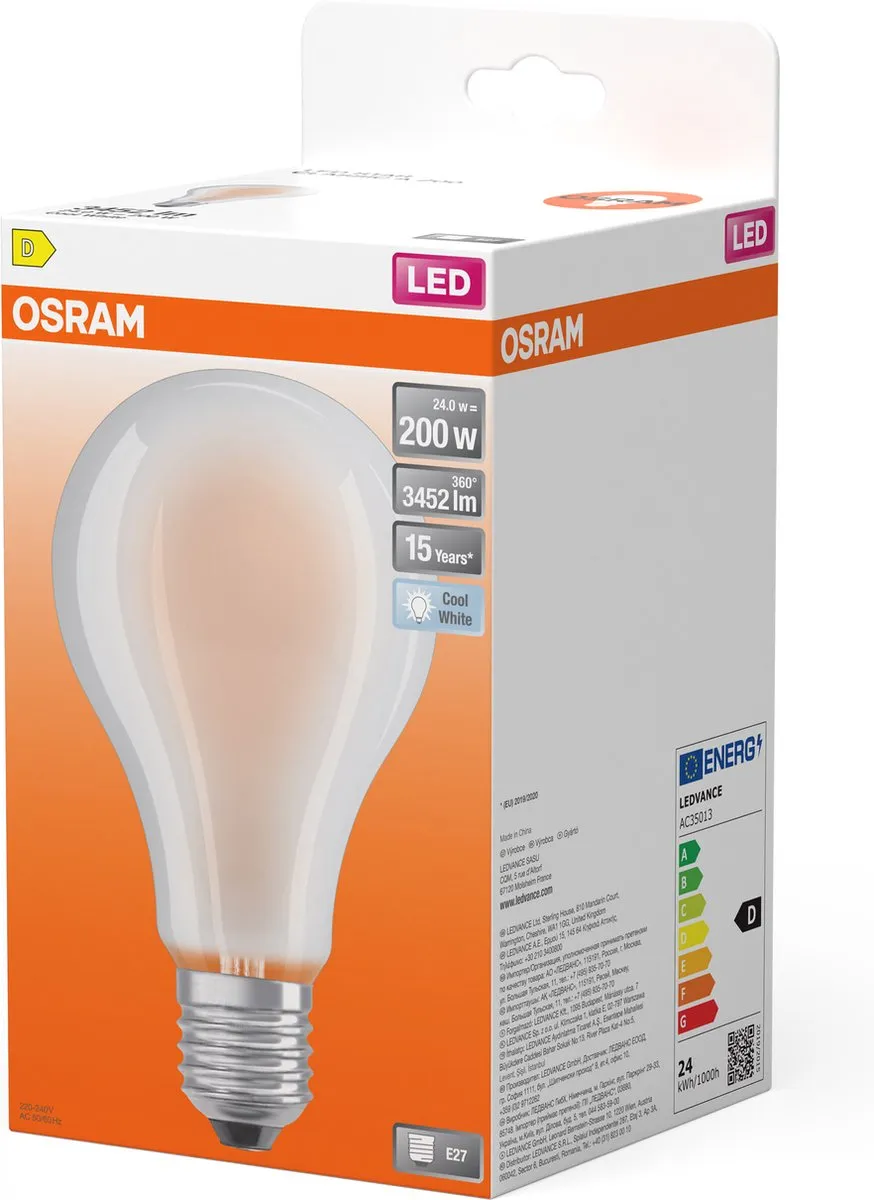 Osram LED Star Classic A E27 24W - Koel wit 4000K - Mat
