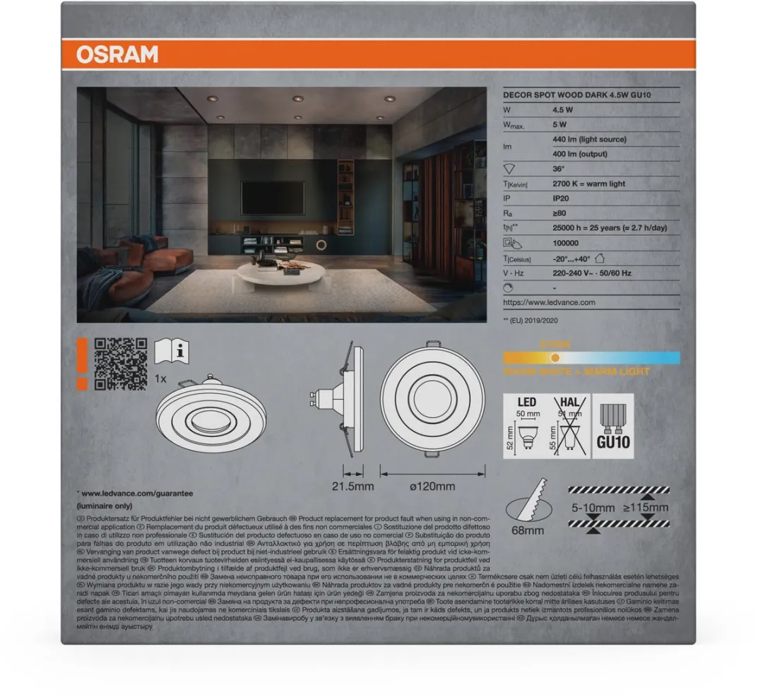 Osram Wood LED Spot GU10 4.5W - Satijnnikkel - Set van 3