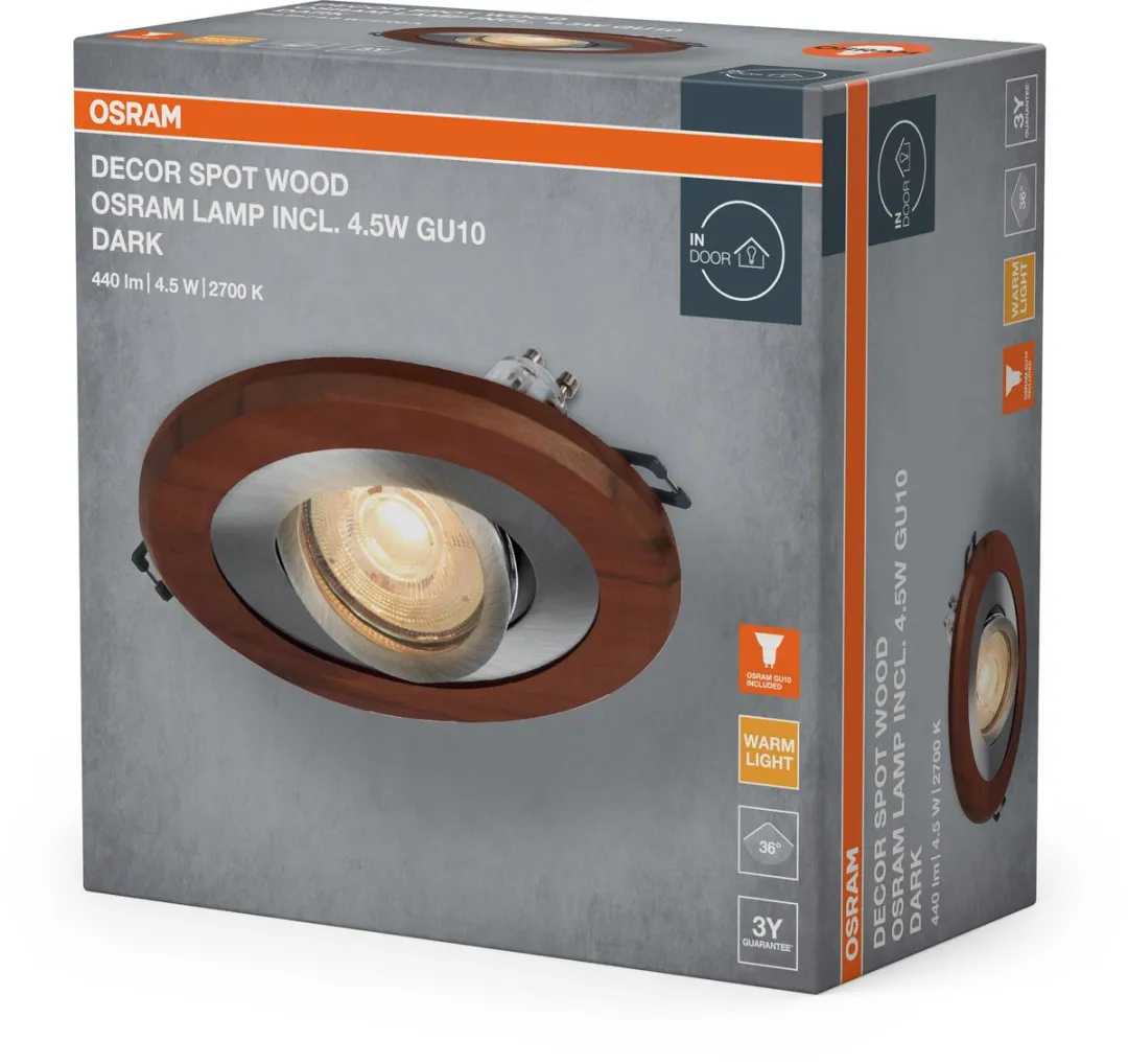 Osram Wood LED Spot GU10 4.5W - Satijnnikkel - Set van 3
