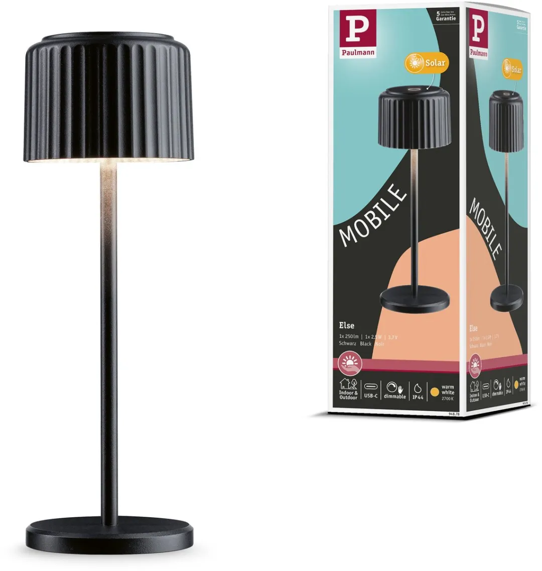 Solar Acculamp Else IP44 dimbaar 2700K Zwart