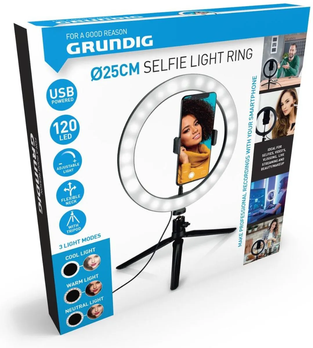 Grundig Ringlamp 25cm LED - 14 standen - USB - Zwart - afbeelding 6 van 6