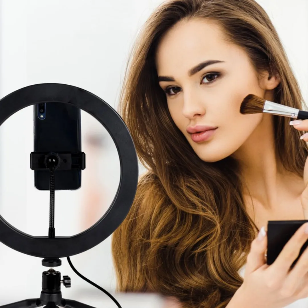 Grundig Ringlamp met Statief - Ringlight 25cm - TikTok Lamp LED - 14 Lichtstanden - USB - Tripod
