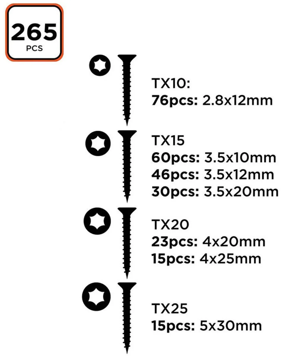 BLACK+DECKER Torx Schroevenkit T10 - 265 Stuks