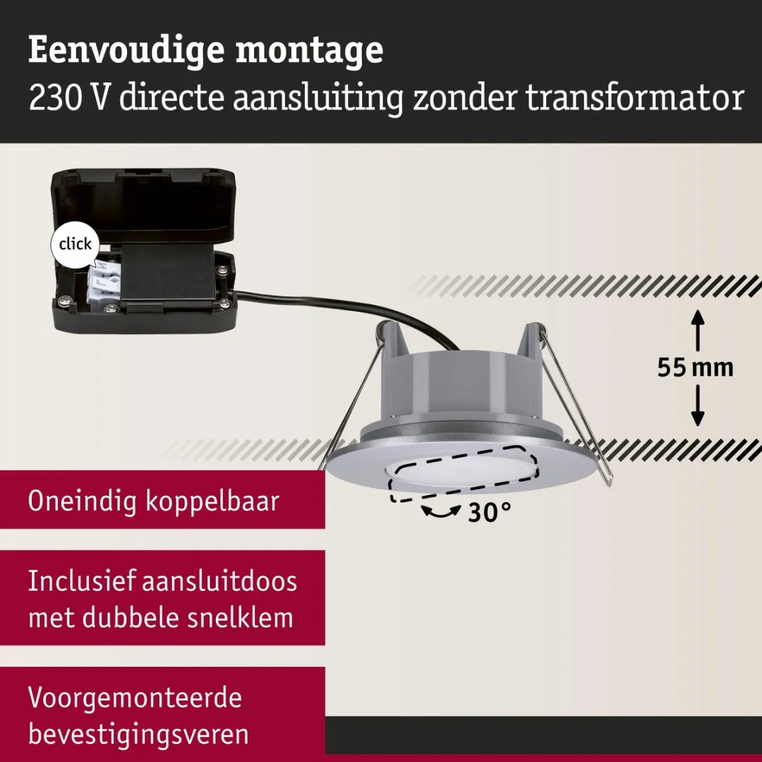 Paulmann LED-inbouwlamp Calla IP65 6W 500lm 4000K - Zwart mat
