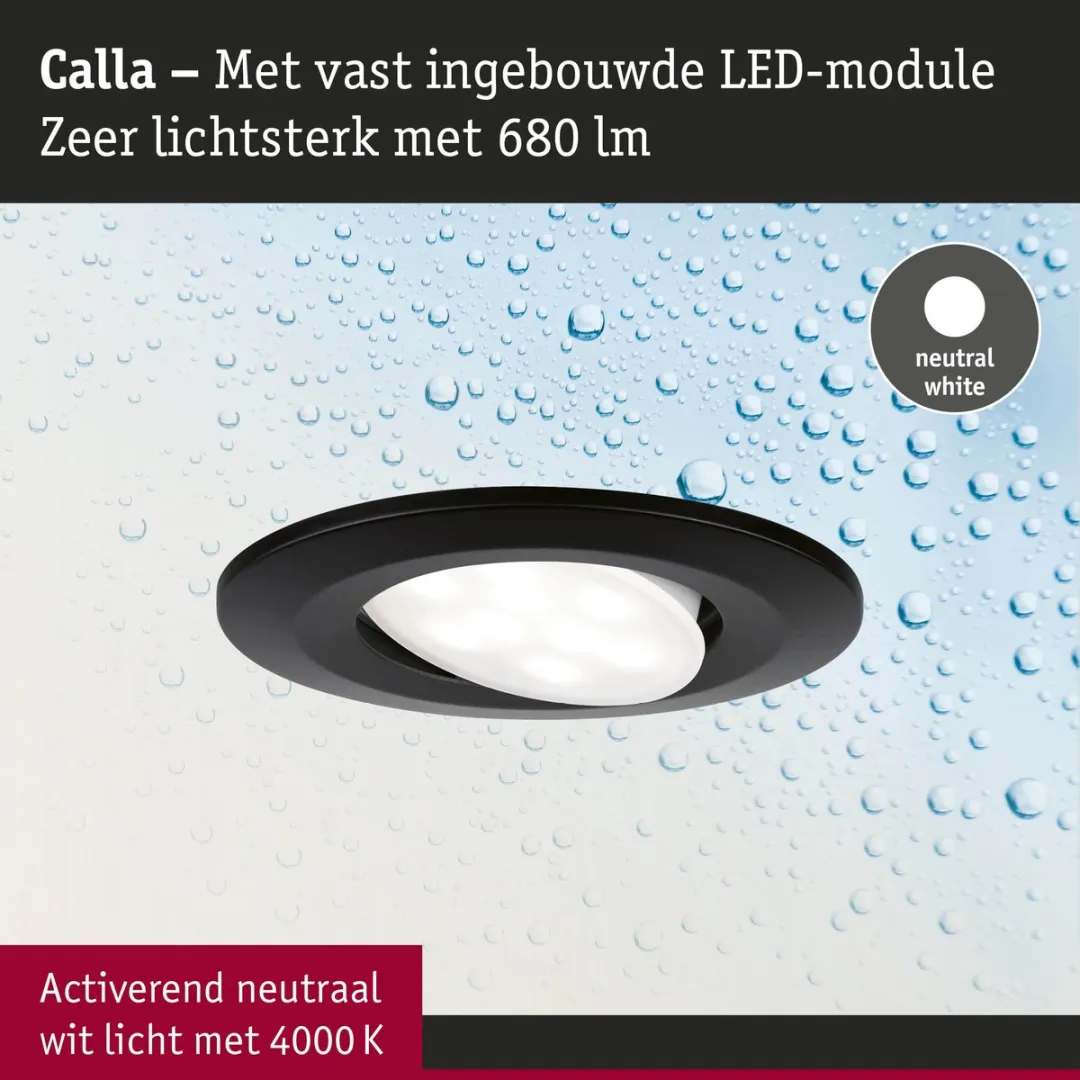 Paulmann LED-inbouwlamp Calla IP65 6W 500lm 4000K - Zwart mat