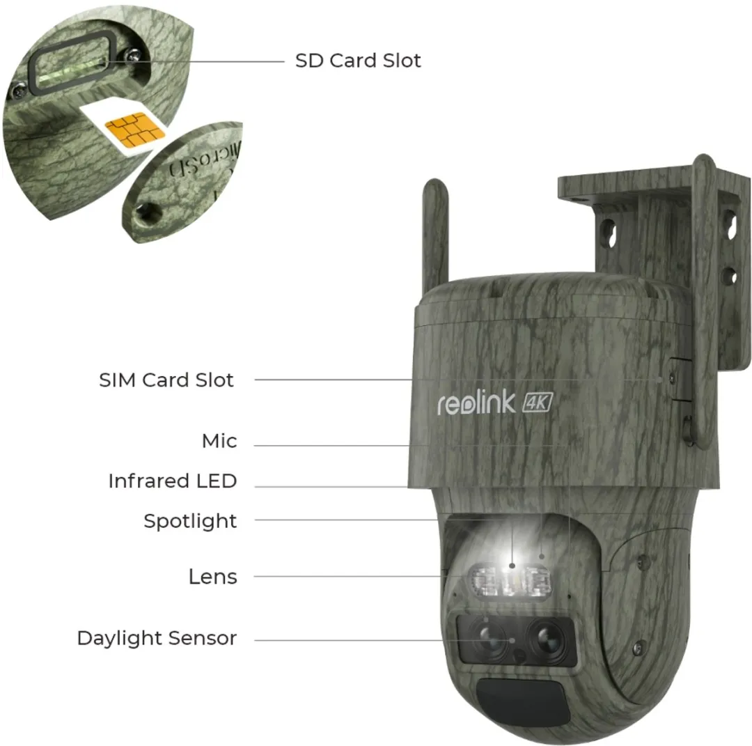 Reolink TrackMix LTE-C Zonnepaneel Wildcamera 8MP - 128GB - 4G LTE - Auto-tracking - Camouflage