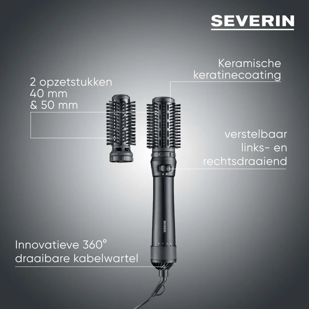 Severin WL 0241 Hot Air Styler Ionic 1000W - Krultang met 2 borstels - Zwart