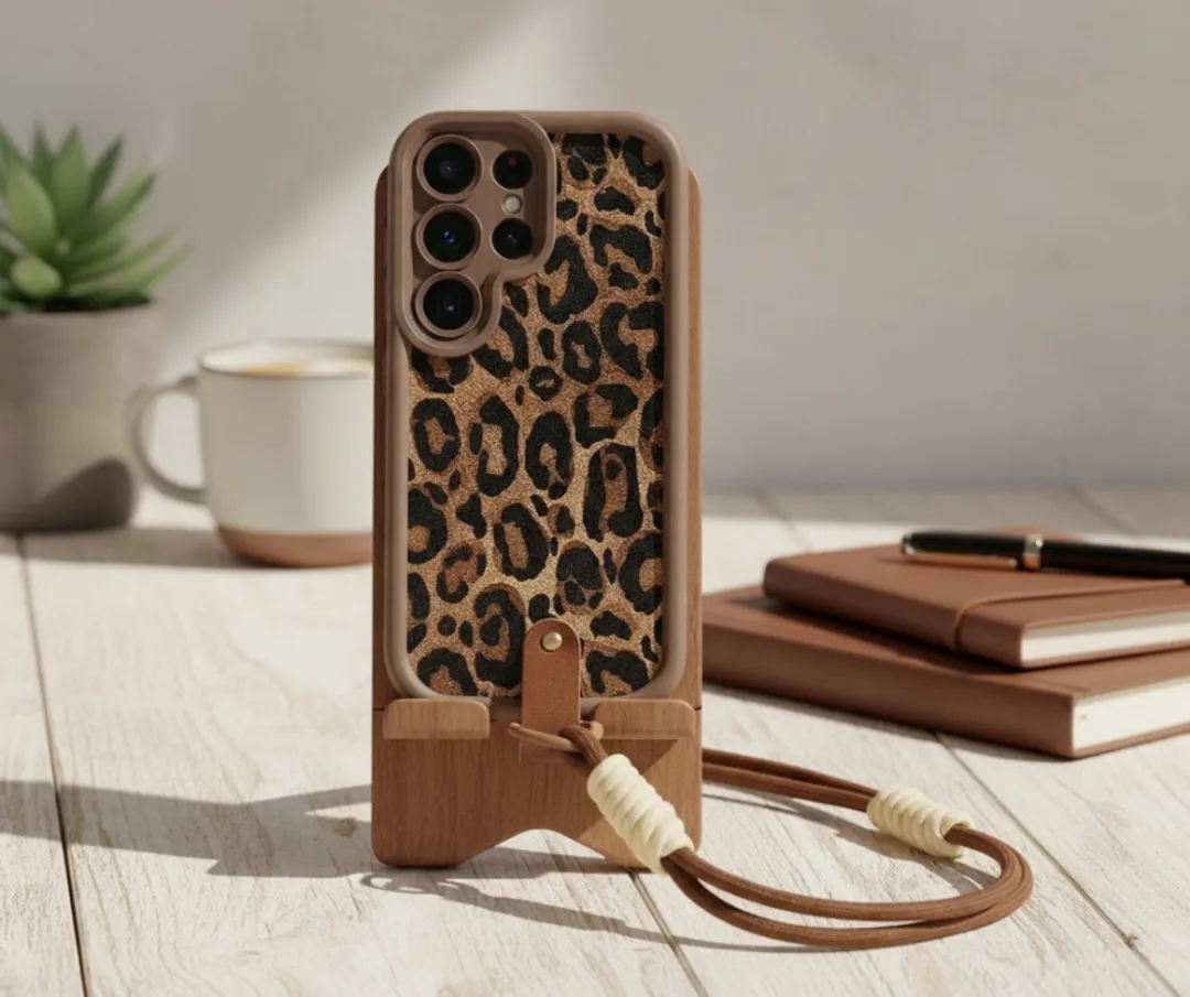 NUVEX Bruin Luipaard Telefoonhoesje S25 Ultra - met draagkoord