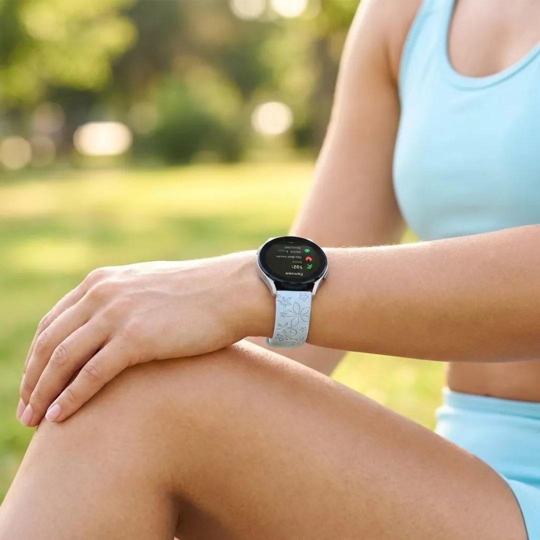NUVEX Silicone Horlogeband 22mm - Lichtblauw/IJsblauw - Bloemenpatroon