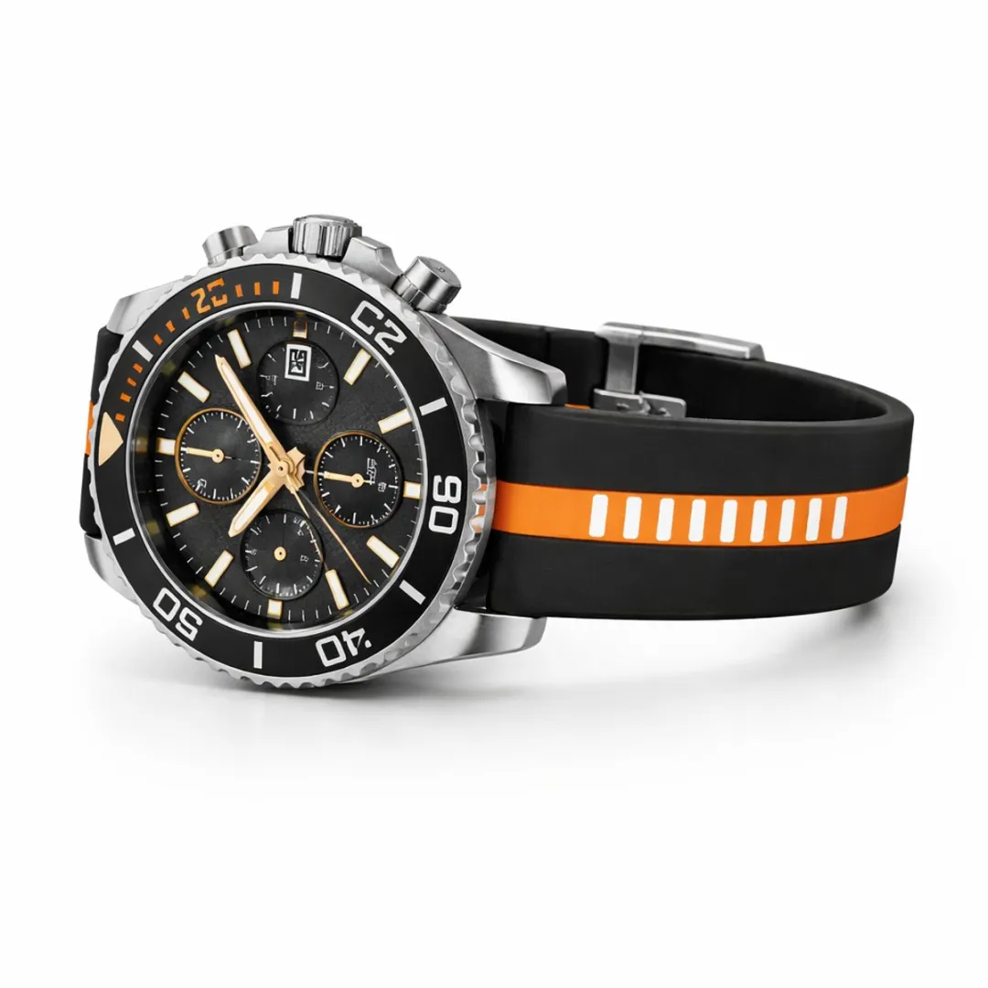 NUVEX Silicone Horlogeband 22mm - Zwart Oranje