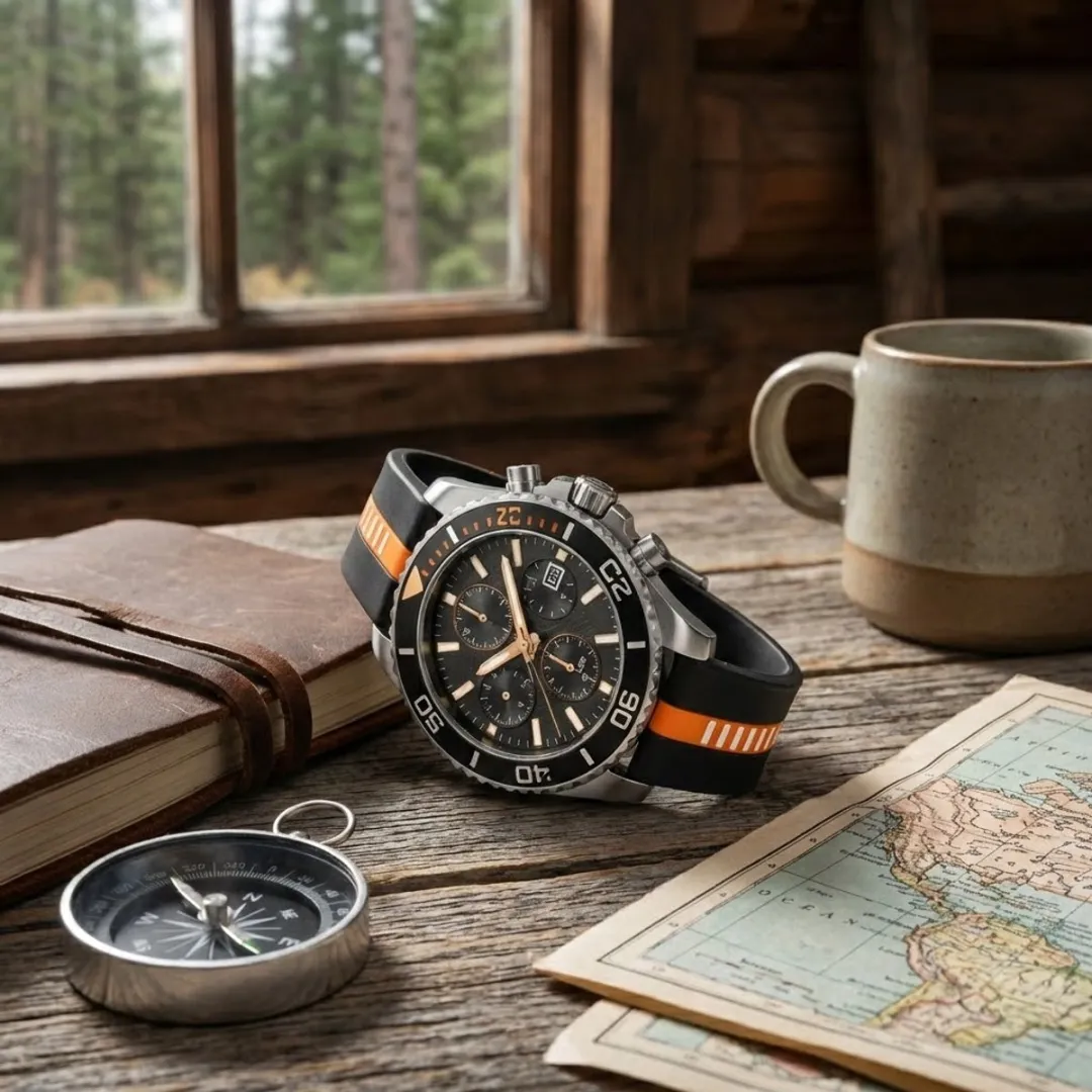 NUVEX Silicone Horlogeband 22mm - Zwart Oranje
