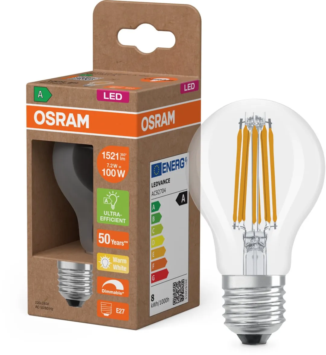 Osram LEDVANCE Energy-Saving Lamp 7,2W E27 - Warm wit 2700K
