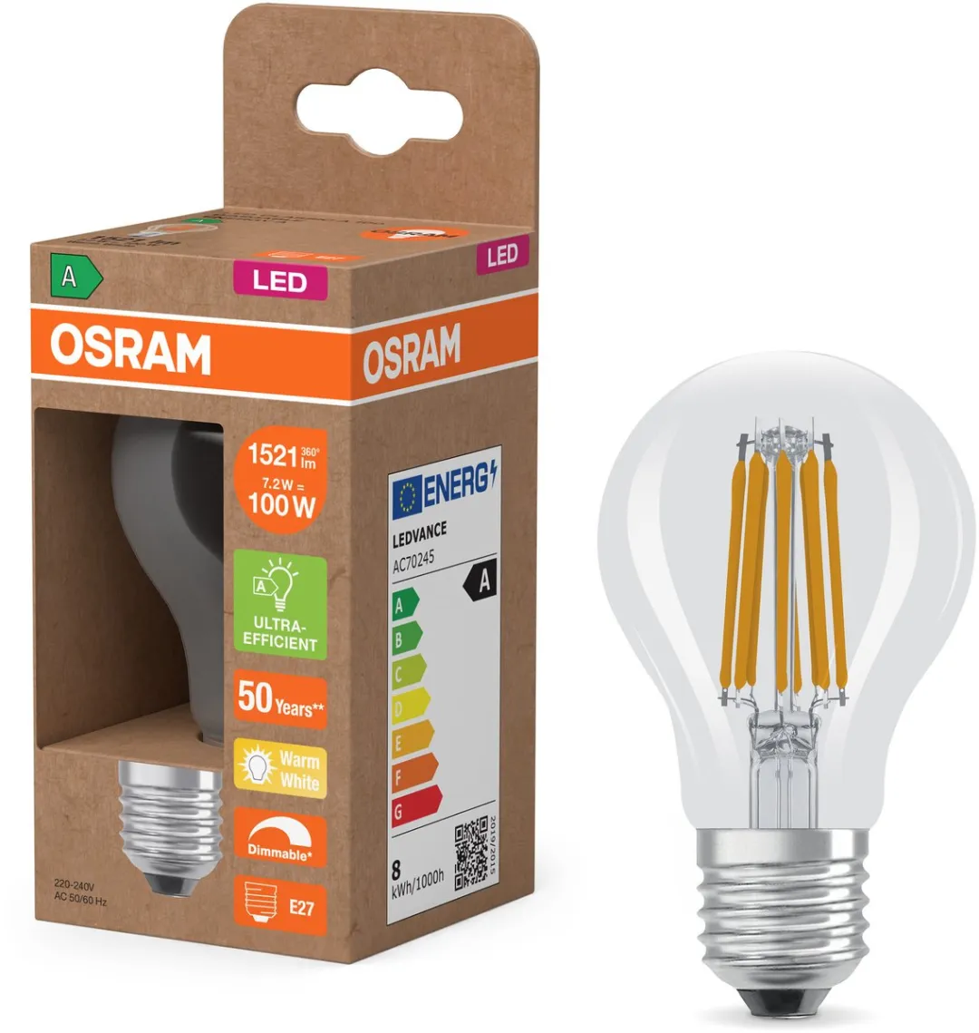 Osram LEDVANCE Energy-Saving Lamp 7,2W E27 - Warm wit 2700K